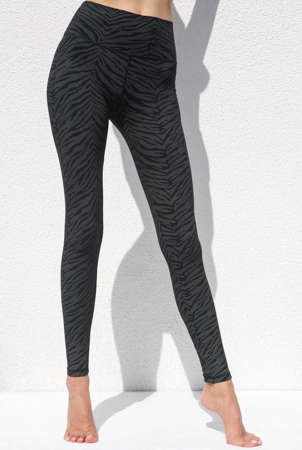 Black greenish zebra leggings high waist in cotton spandex shown from the front