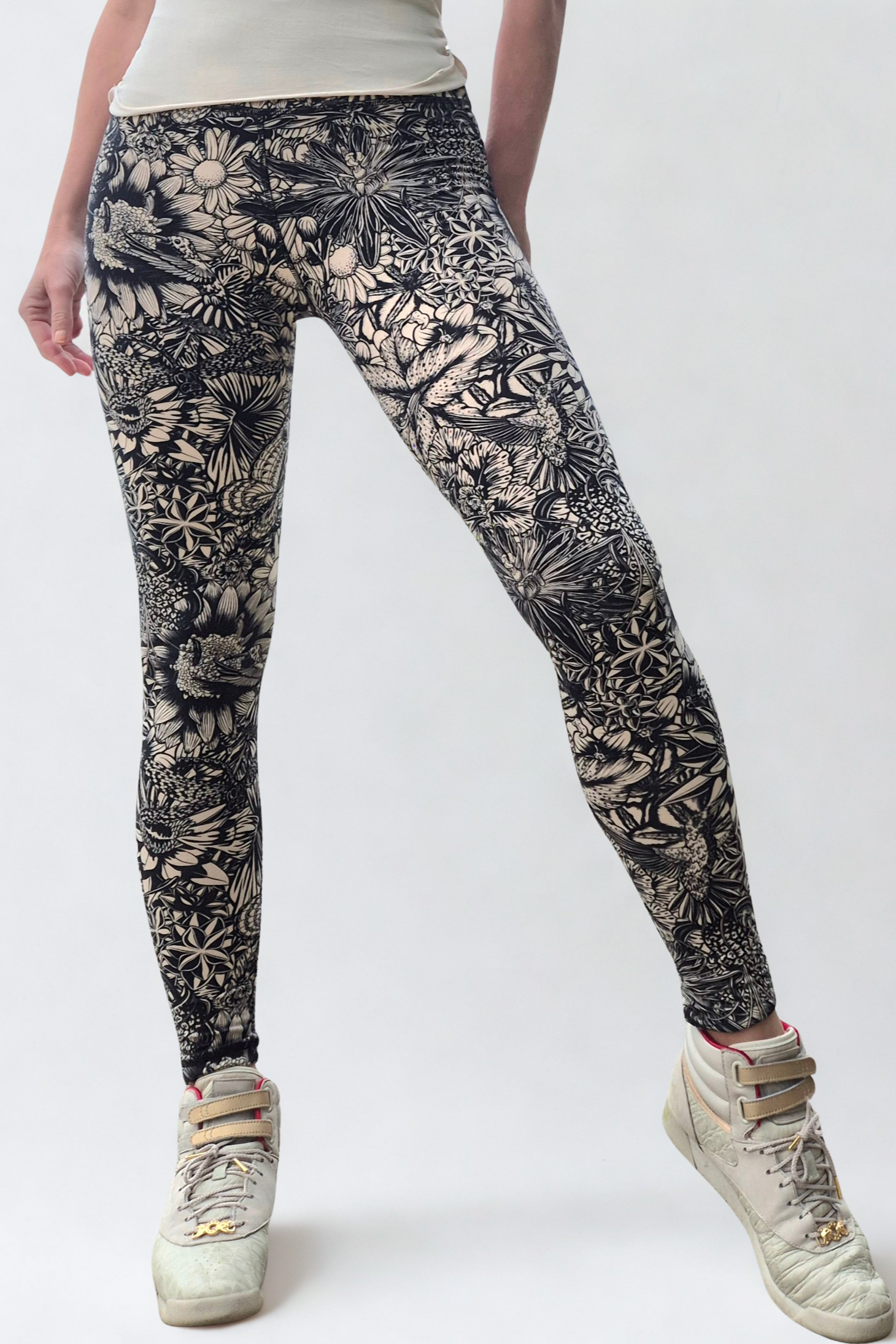 Bloom print leggings - cream black - funky simplicity