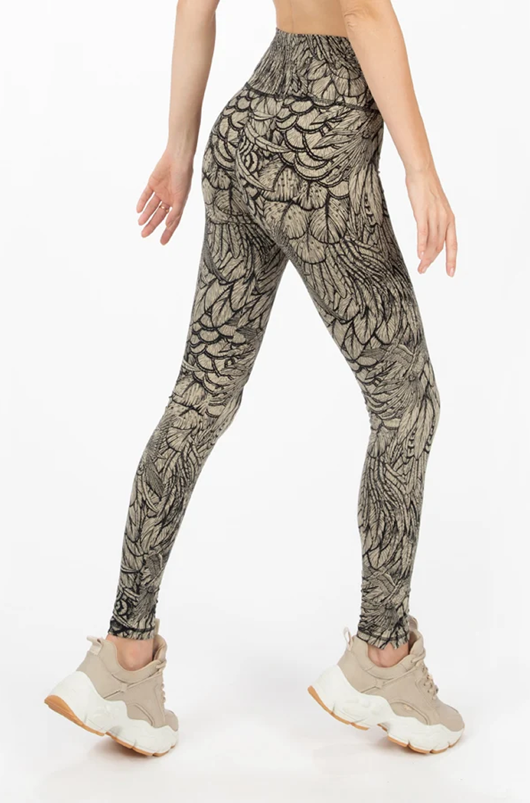 Leggings cream black feather with parrot