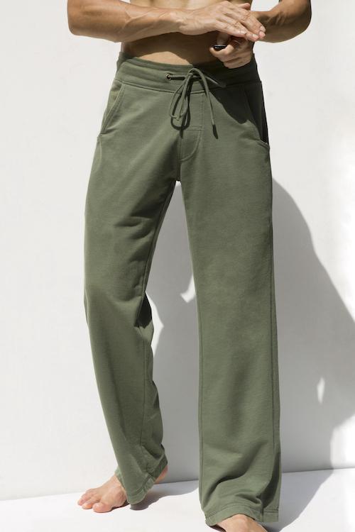 Men yoga pants training olive-green funky Simplicity cotton